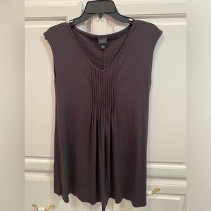Eileen Fisher Pintuck Fine Jersey Long Sleeveless Top Tunic Brown Women Size XS